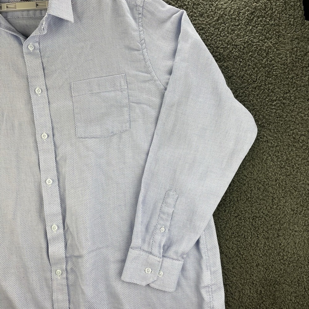 Johnston & Murphy‎ Shirt Blue White Mens 2XL Geometric Flip Cuff Long Sleeve - Picture 3 of 12